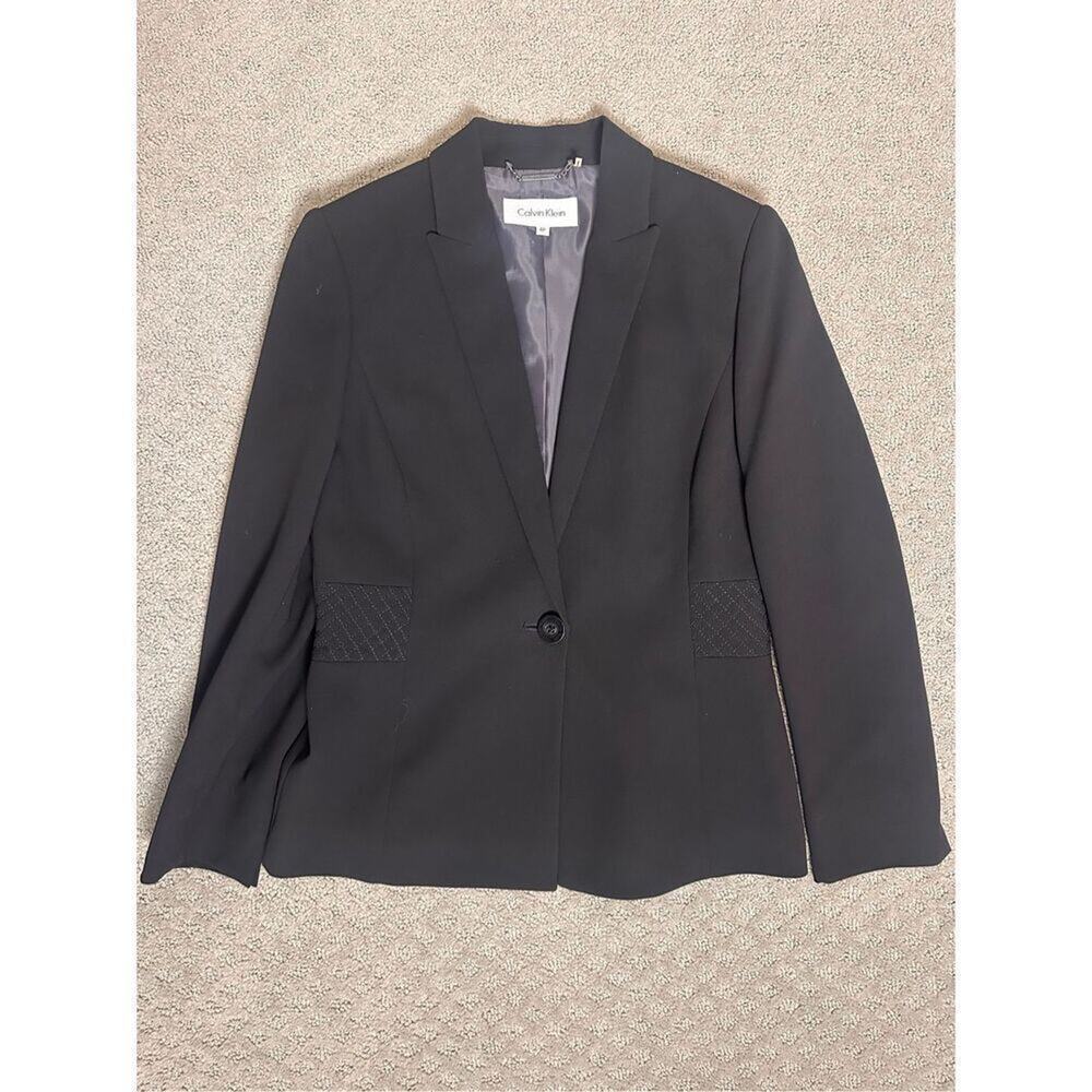 NEW SET Calvin Klein Black Quilted Waist Blazer Pants Suit Set 4P